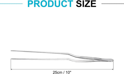 uxcell Kitchen Tweezers Stainless Steel, 10 Inch Food Tongs Fine Cooking Tweezers Set Extra-Long Tweezer Tongs for Cooking Grill Baking BBQ, Black Clip