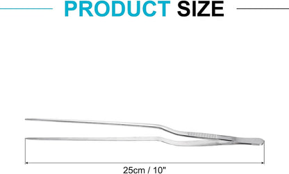 uxcell Kitchen Tweezers Stainless Steel, 10 Inch Food Tongs Fine Cooking Tweezers Set Extra-Long Tweezer Tongs for Cooking Grill Baking BBQ, Black Clip