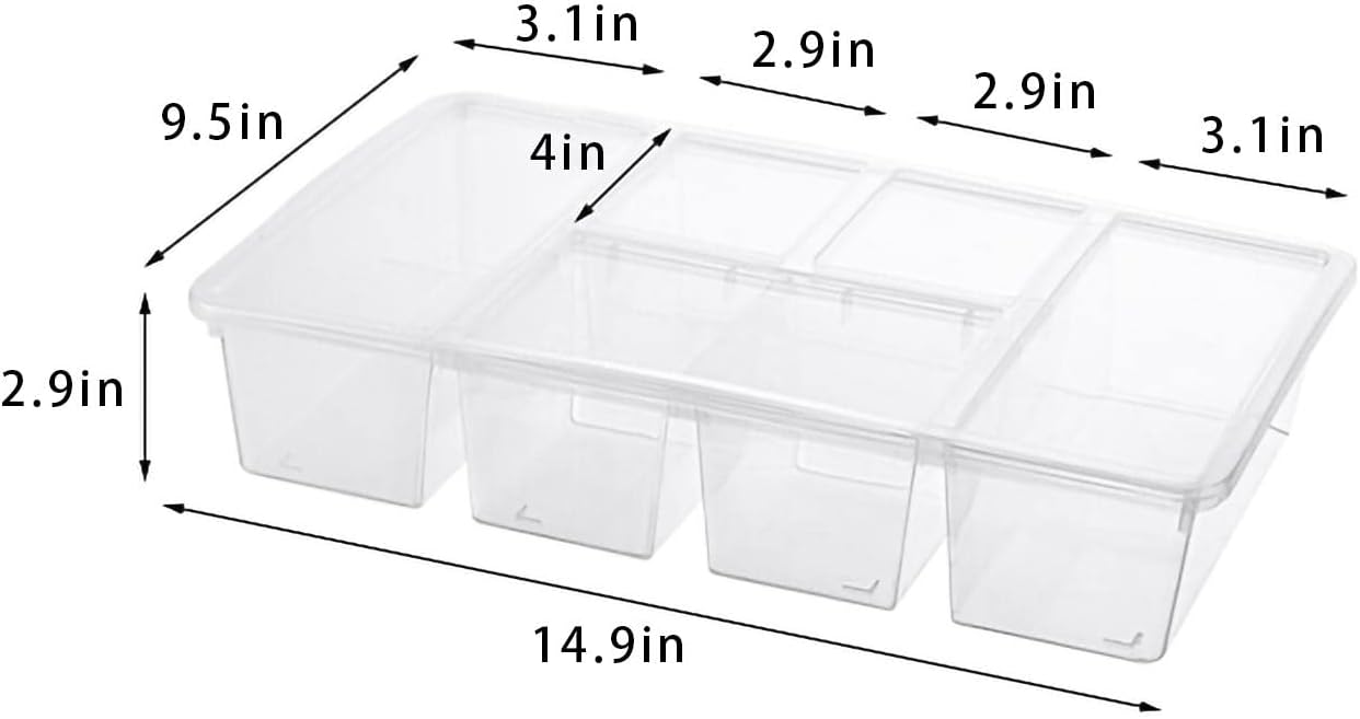 MANO 2 Pack Divided Veggie Tray with Lid - 5 Compartment Clear Snack Containers for Fridge, Stackable Produce Saver Storage for Fruits, Vegetables, Meat & Fish