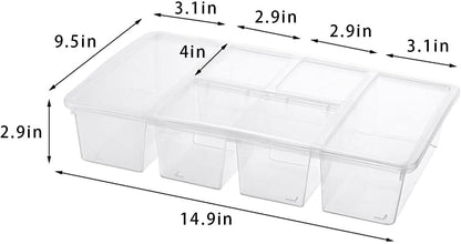MANO 2 Pack Divided Veggie Tray with Lid - 5 Compartment Clear Snack Containers for Fridge, Stackable Produce Saver Storage for Fruits, Vegetables, Meat & Fish