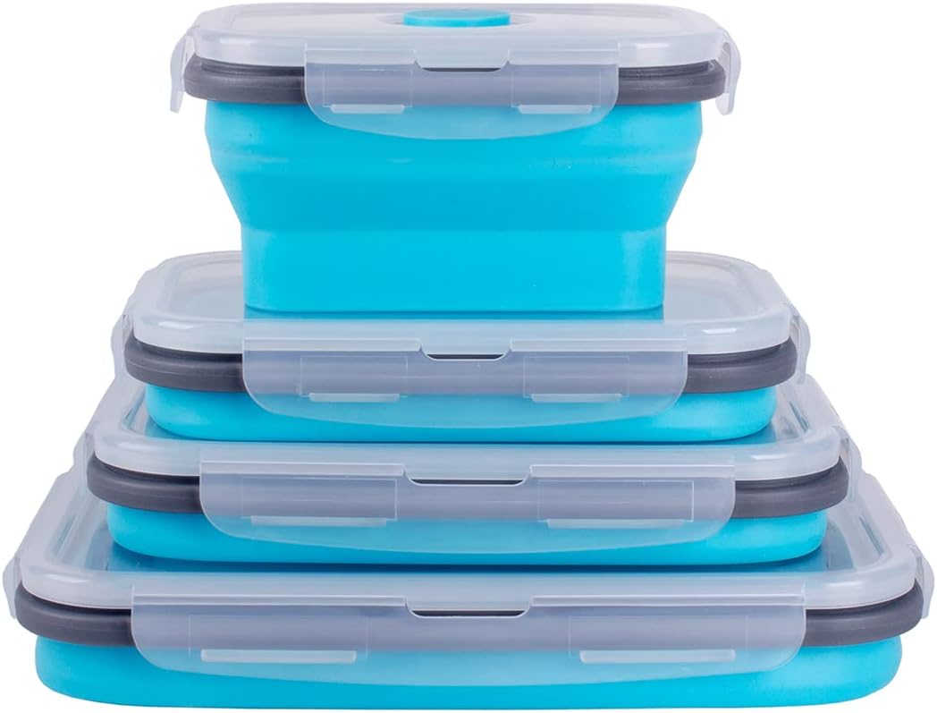 Collapsible Food Storage Containers with Lids, 4 Pack, 40 oz Silicone 1-Compartment Meal Prep Containers Reusable, Lunch Bento Boxes for Adults, Microwave Freezer Dishwasher Safe, BPA-Free, Black