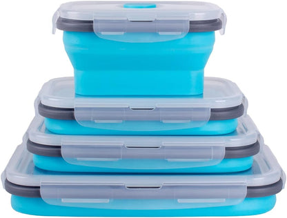 Collapsible Food Storage Containers with Lids, 4 Pack, 40 oz Silicone 1-Compartment Meal Prep Containers Reusable, Lunch Bento Boxes for Adults, Microwave Freezer Dishwasher Safe, BPA-Free, Black