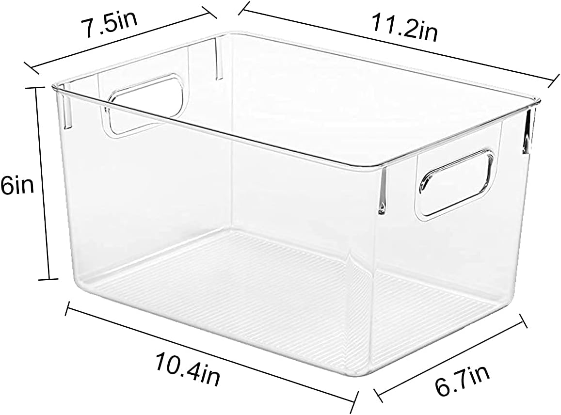 4 Pack Kitchen Organizers - Clear Plastic Storage Bins for Fridge, Pantry, Cabinet, Countertops and Bathroom