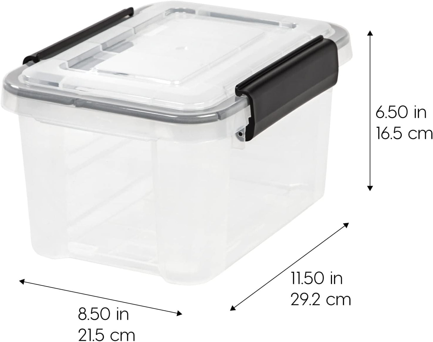 IRIS USA WeatherPro 47 Qt Storage Bins with Lids, 2 Pack, BPA-Free Plastic Gasket Box with Tight Latch and Seal, Stackable Nestable Tote Tub - Clear/Black