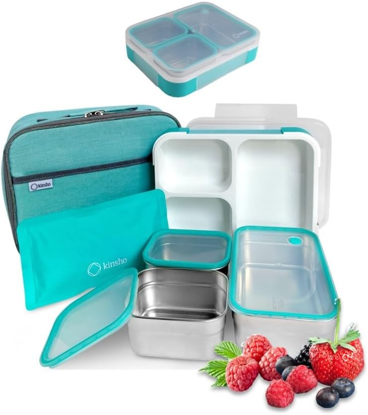 Stainless Steel Bento Lunch Box Set For Adults, Kids - Insulated Bag And Ice Pack - Leak-Proof Metal Compartment Meal Prep Food & Snack Containers For Work Travel School Daycare, 42 Oz Grey Black