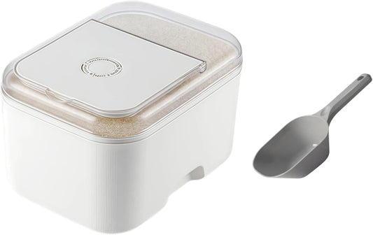 Large Rice Flour Storage Container 20-25 lbs，Measuring Cup and Spoon，Rice Flour Dispenser with Flip-up Lid，Carrying Handles，Airtight Food Storage Container for Cereal, Sugar, Beans, Pet Dog Cat Food