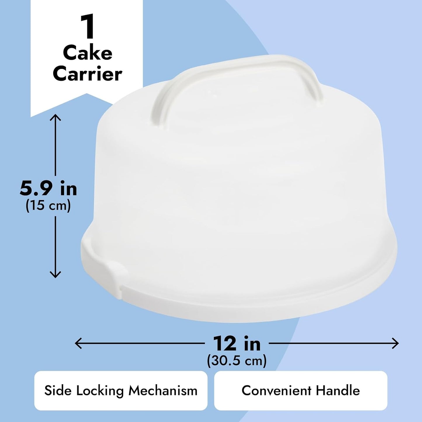 Juvale Round Cake Carrier - Secure Lid & Handle Storage Container - Collapsible Reusable Plastic Container for Cakes, Pies & Cupcakes - 12" Dia x 5.9" H