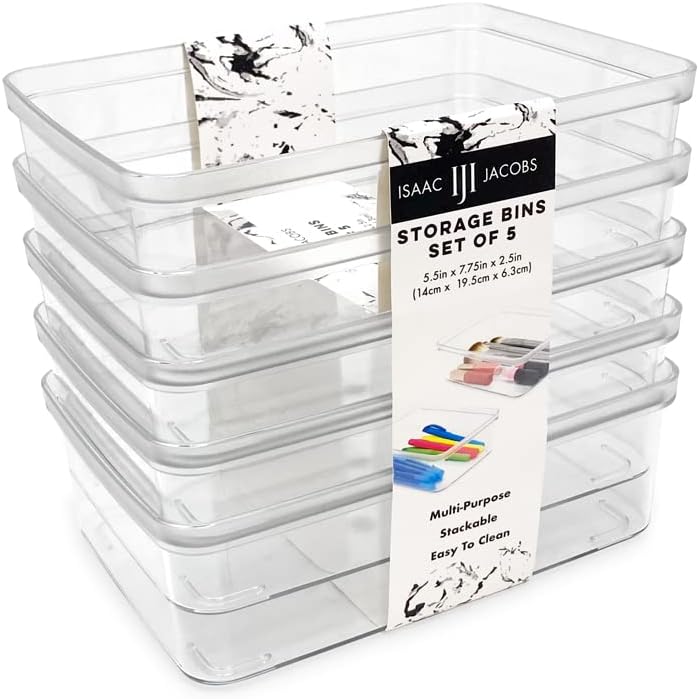 Isaac Jacobs 2-Pack Extra-Large Clear Storage Bins (11.5” L x 14” W x 9” H) w/Cutout Handles, Plastic Organizer for Home, for Kitchen, Fridge, Pantry, BPA Free, Food Safe (2-Pack, Extra-Large)