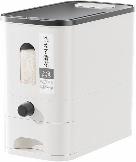 11/22 pound large capacity measuring cup rice dispenser | moisture-proof sealed rice storage box | moisture-proof and insect proof one click design for rice, beans, flour, and pet food (11, Pounds)