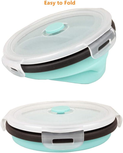 CARTINTS Silicone Collapsible Food Storage Containers-Prep/Storage Bowls with Lids - Set of 3 Square Silicone Lunch Containers - Microwave, Dishwasher and Freezer Safe (blue)