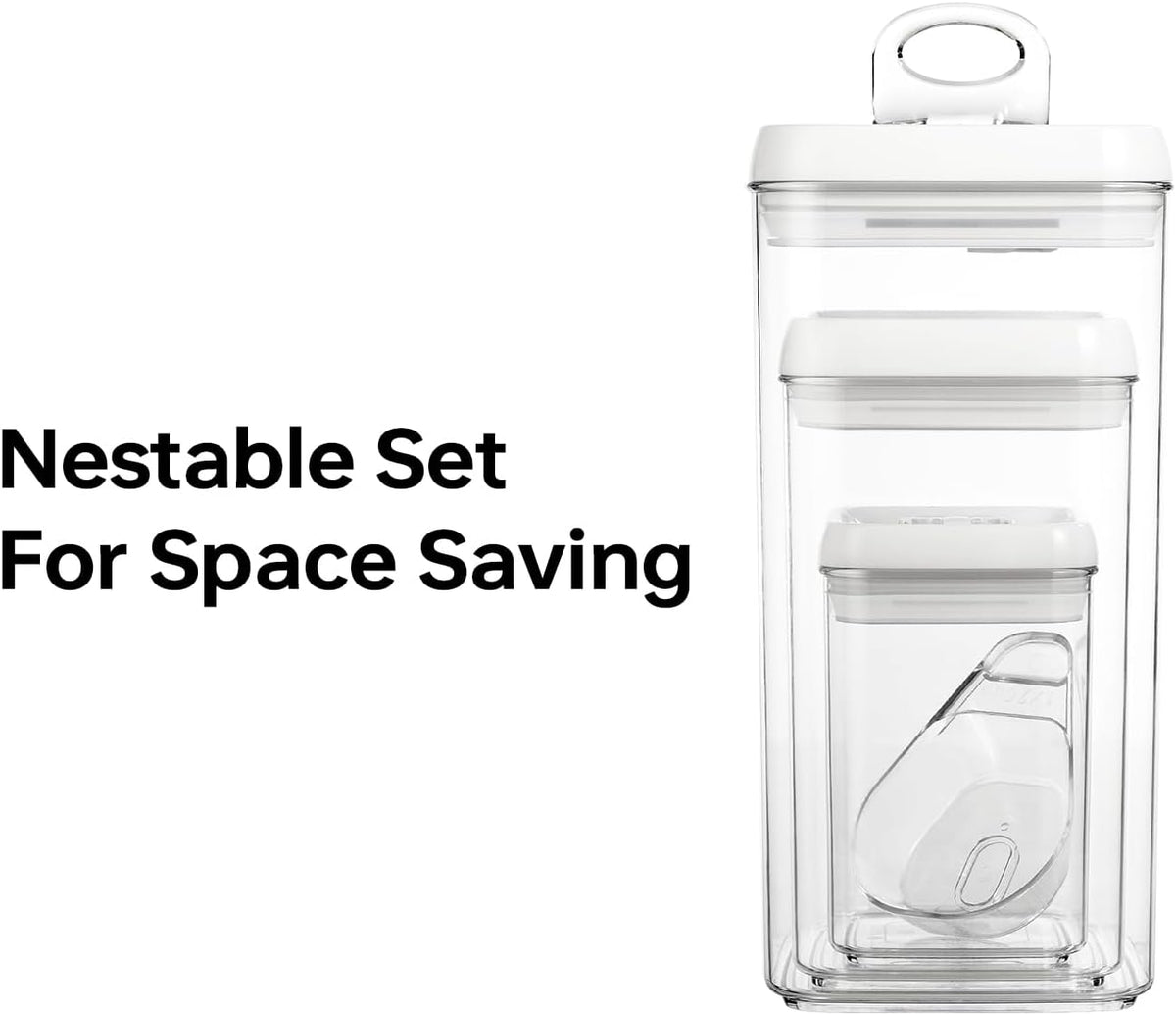 Felli Flip Tite Acrylic Food Storage Container with Lid 6” XL Air Tight Ring Seal Flip Top, Plastic Kitchen Baking Canister for 5 lb Flour Sugar Rice Protein Powder Pantry Organizer (Nest-M, White)
