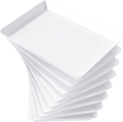 Lifewit Serving Tray for Party Supplies, Reusable Serving Platter for Catering, Snack, Fruit, Charcuterie, Appetizer, Plastic Food Trays, Hosting Essentials, BPA Free, White, 4 Pcs