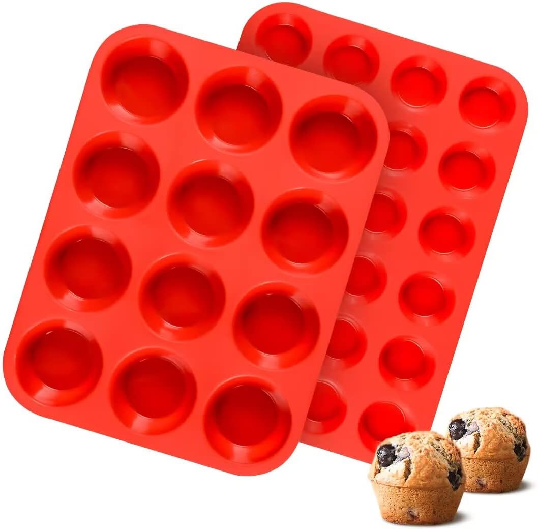 CAKETIME 12 Cups Silicone Muffin Pan - Nonstick Cupcake Pan 1 Pack Regular Size Silicone Mold for Baking