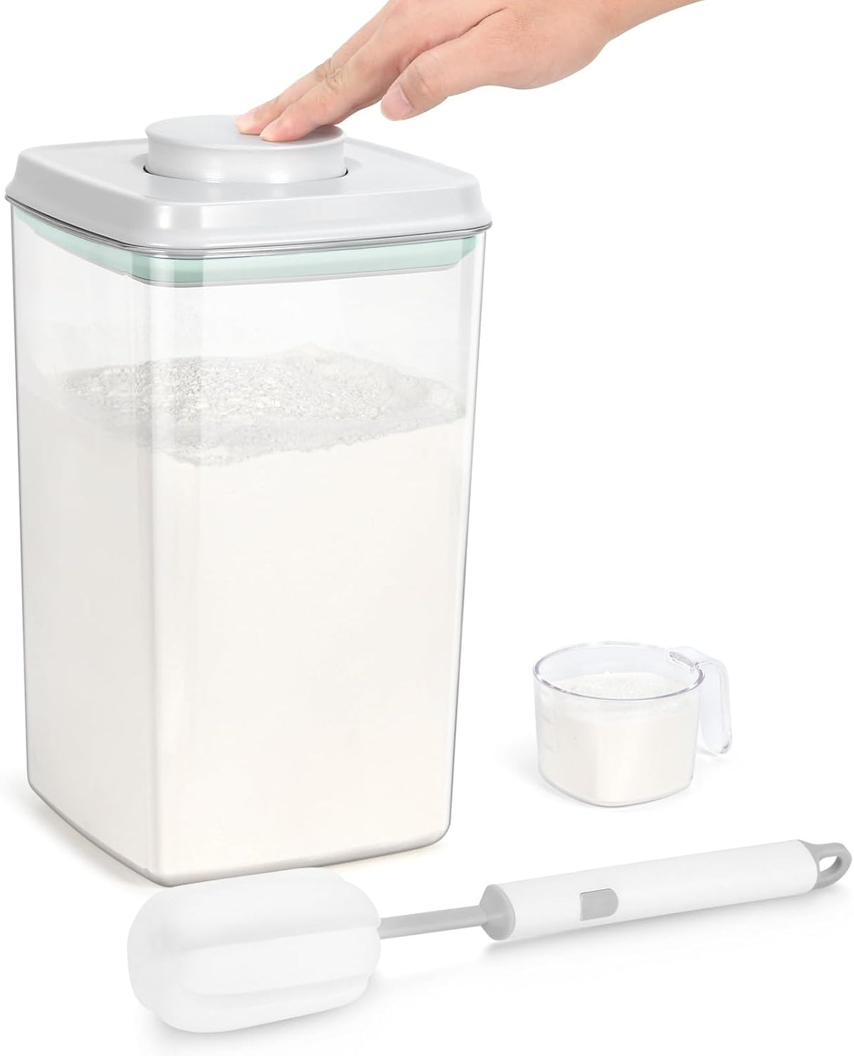 TBMax Large Airtight Food Container 5.28 Qt with Pop Up Lid & Measuring Cup, Ideal for 10 Lbs of Rice or 7 Lbs of Flour, Square Short Food Storage Bin for Kitchen Pantry and Drawer Organization