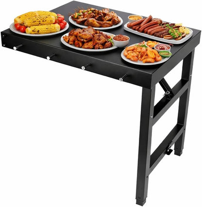 QuliMetal Folding Front Shelf for Traeger Pro 34, Texas Elite 34, Century 885 and Eastwood 34, 37" x 12" Heavy-Duty Grill Prep Table with Cutting Board, Stainless Steel Basin, Lid and 5 Hooks