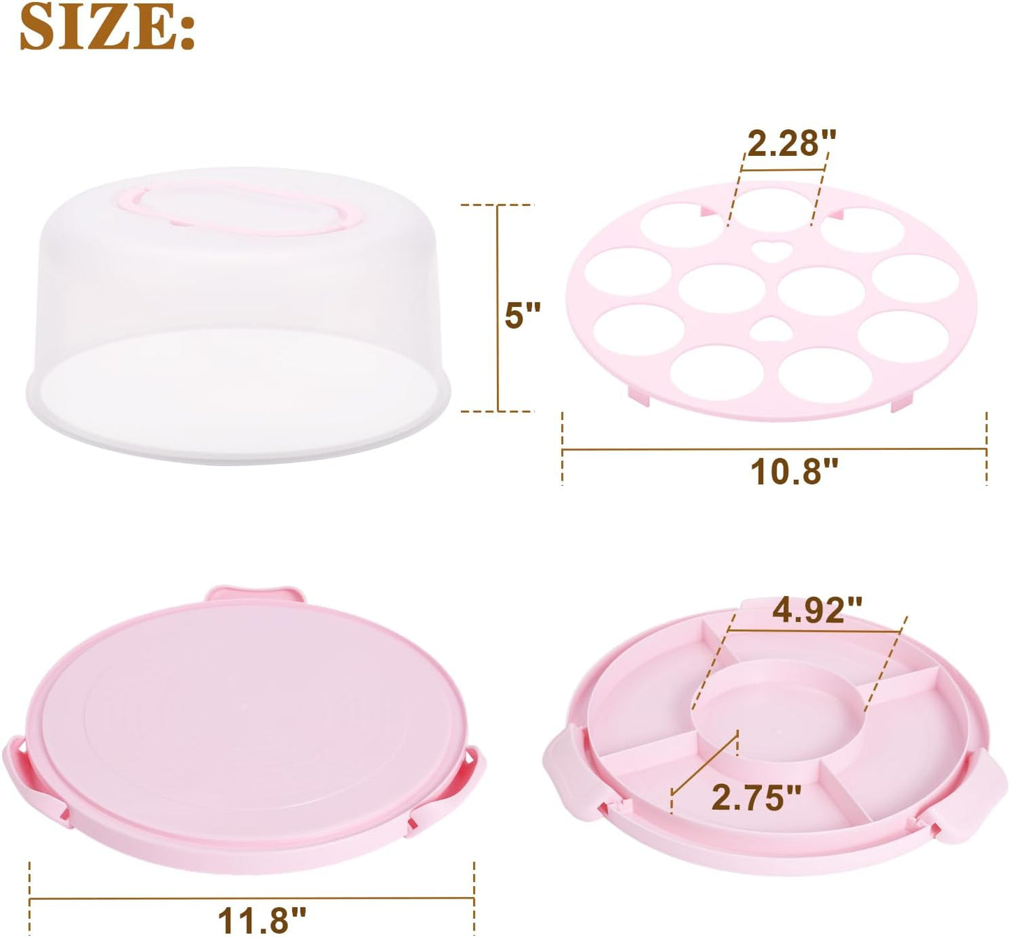Cake Carrier with Lid and Handle, BPA-Free Cake Containers Cake Stand for 10 inch Cake with 2 Handles Cupcake Carrier - Plastic Cover Two Sided Base for Transport Pie Nuts Fruit Perfect Gifts