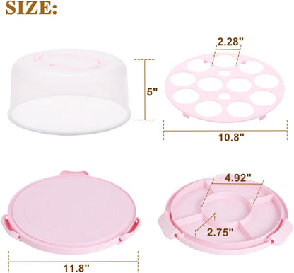 Cake Carrier with Lid and Handle, BPA-Free Cake Containers Cake Stand for 10 inch Cake with 2 Handles Cupcake Carrier - Plastic Cover Two Sided Base for Transport Pie Nuts Fruit Perfect Gifts