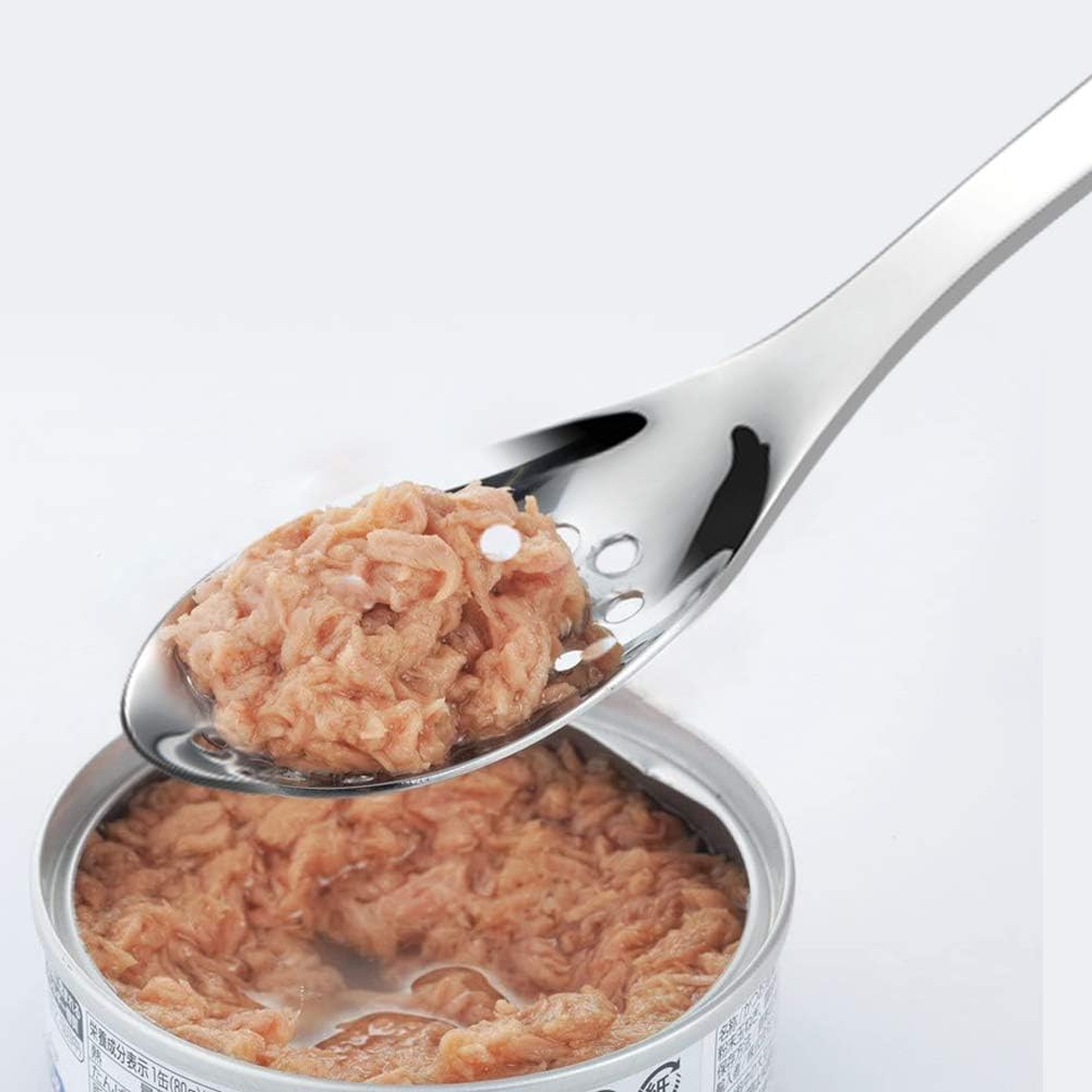 AOOSY Small Slotted Spoons,Modern Stylish Thick Heavy-weight Short handle Stainless Steel 10 Holes Durable Caviar Spoon for Soup Cereals Dips Curry Sauces Stews, Set of 2
