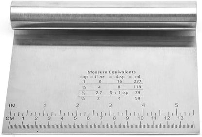Stainless Steel Dough Scraper, Multi-Purpose Pastry Bench Tool with Measurement Guide