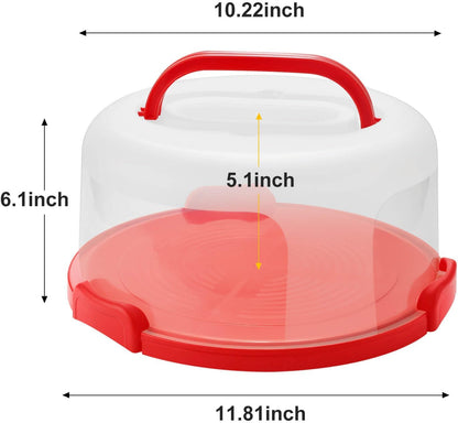 10 Inch Portable Cake Stand Carrier Holder with Lid and Handle Round Cake Storage Containers Cupcake Plastic Cake Cover Holder for Transport Red