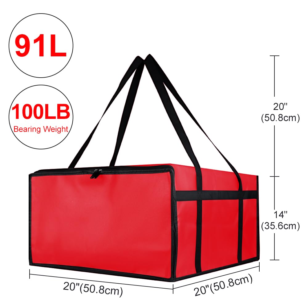 Insulated Food Delivery Bag, XXXL Insulated Reusable Grocery Cooler/Hot Bags, Tote Bag for Shopping/Travel/Doordash, Catering Bag Doordash 22x14x13, Black, 1-Pack
