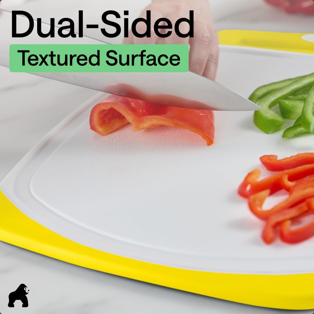 GORILLA GRIP BPA-Free Reversible Kitchen Cutting Board Set of 3, US Designed, Nonporous, Juice Grooves Catch Liquid, Slip Resistant Border, Dishwasher Safe, Durable Large Food Chopping Boards, Black