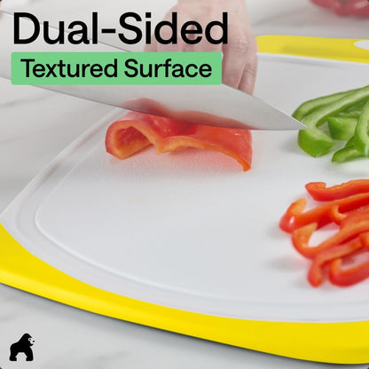 GORILLA GRIP BPA-Free Reversible Kitchen Cutting Board Set of 3, US Designed, Nonporous, Juice Grooves Catch Liquid, Slip Resistant Border, Dishwasher Safe, Durable Large Food Chopping Boards, Black