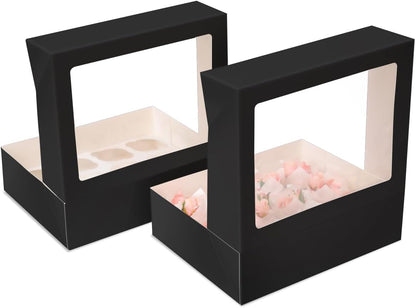 Bakepacker Auto-pop up 12 Cupcake Containers 6-Packs Brown Cupcakes Carrier, 12 Cupcake Boxes with Window 13"x10"x3.5"
