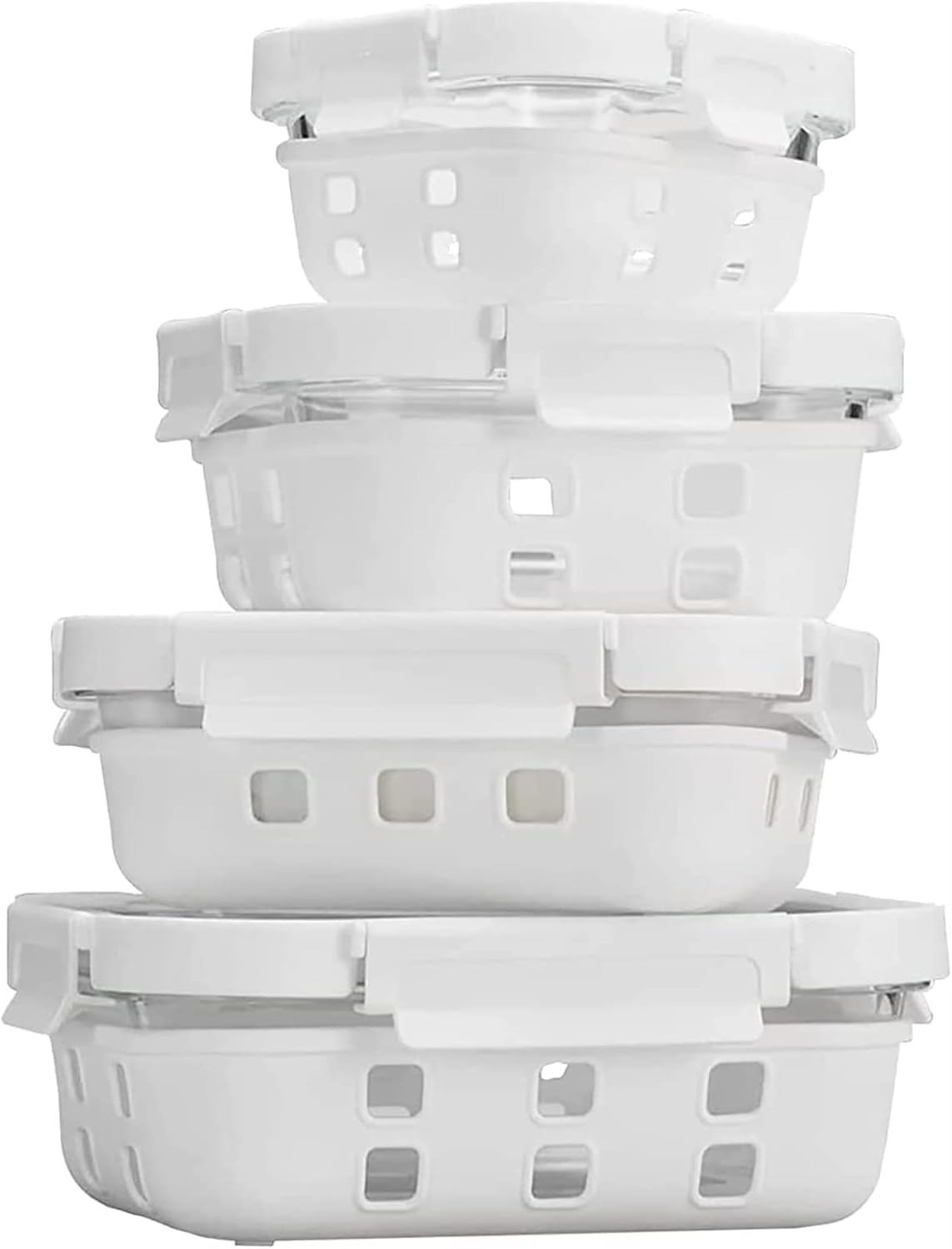GENICOOK Glass Food Storage Containers With Glass Lids Bento Box Set Lunch Box Eco Friendly Meal Prep Containers Airtight – Plastic Free, Silicon Sleeve Bpa Free 4.4cup/ 5 * 1050ml
