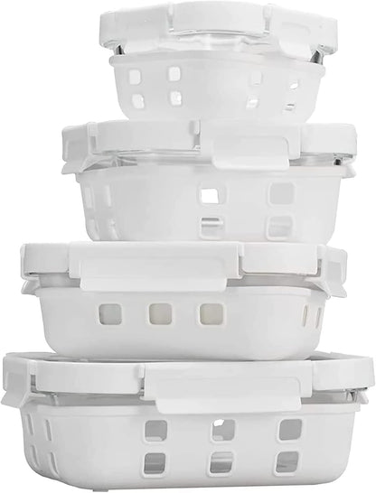GENICOOK Glass Food Storage Containers With Glass Lids Bento Box Set Lunch Box Eco Friendly Meal Prep Containers Airtight – Plastic Free, Silicon Sleeve Bpa Free 4.4cup/ 5 * 1050ml