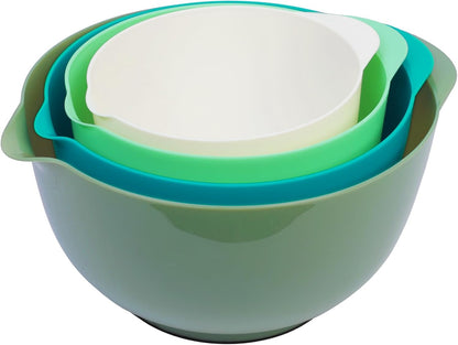 BoxedHome 4.5 Quart Large Plastic Mixing Bowls, Microwave Safe Mixing Bowl Set with Pour Spout, Nesting Bowls for Space Saving Storage(Violet Blue)