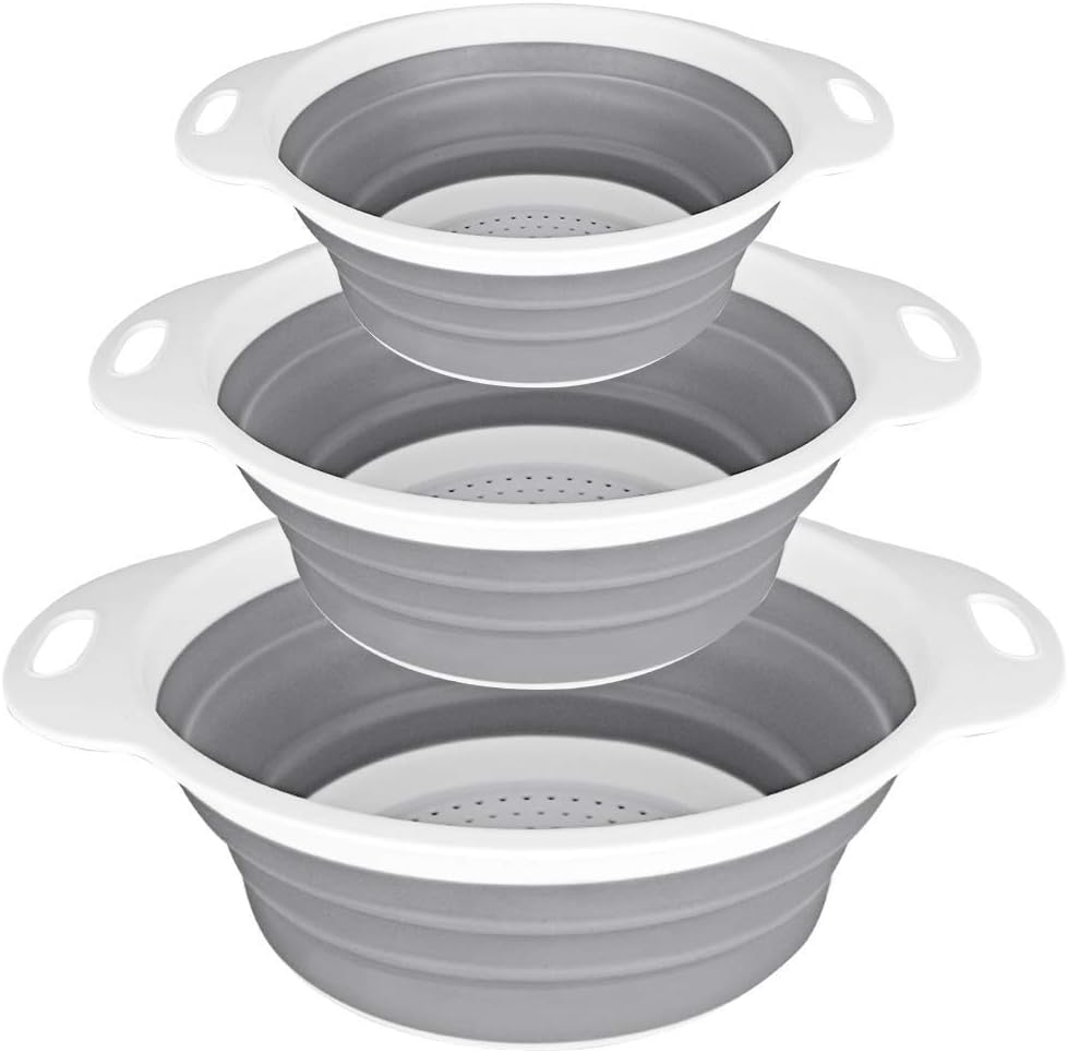 QiMH Collapsible Colander Strainer Set of 4-1 PC 6 Quart Expandable 2 PC 4 Quart(1 gal) and 1 PC 2 Quart(0.5 gal) - BPA Free & Dishwasher-safe Silicone Kitchen Foldable Strainer for Pasta, Veggies