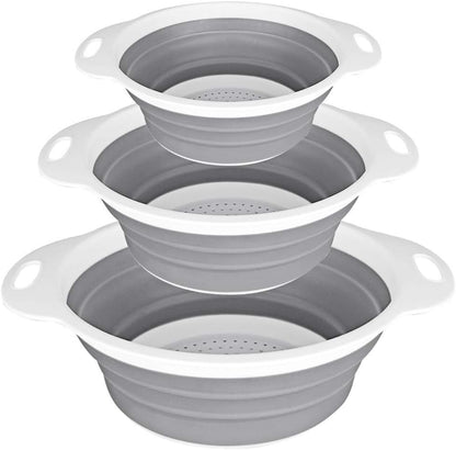 QiMH Collapsible Colander Strainer Set of 4-1 PC 6 Quart Expandable 2 PC 4 Quart(1 gal) and 1 PC 2 Quart(0.5 gal) - BPA Free & Dishwasher-safe Silicone Kitchen Foldable Strainer for Pasta, Veggies