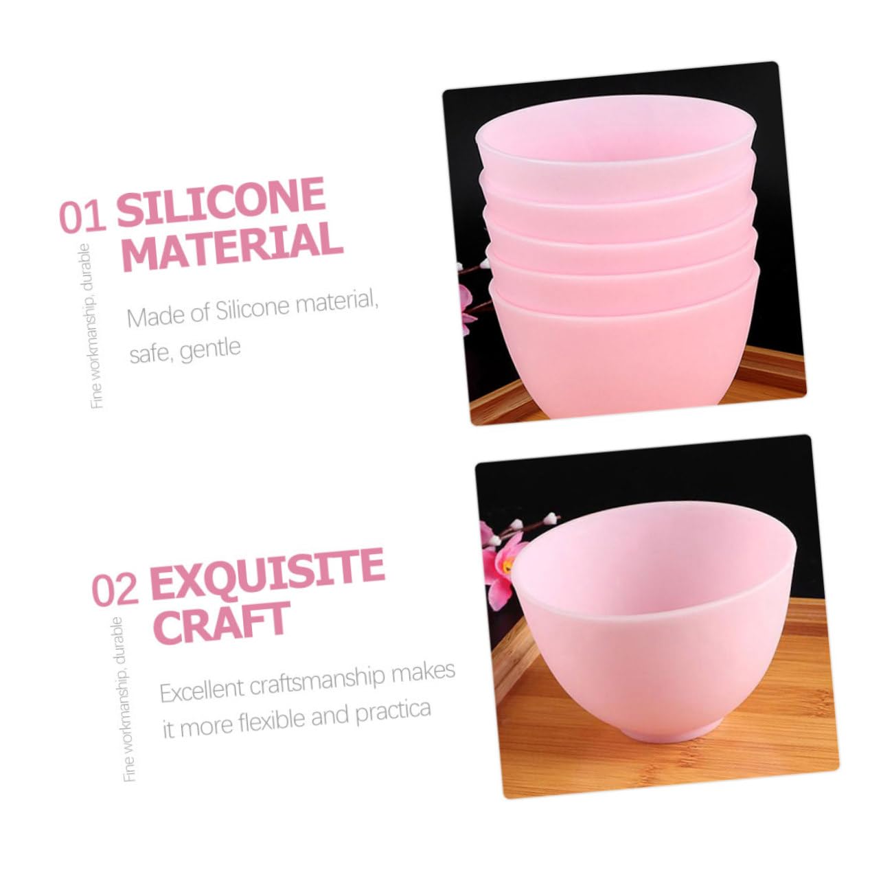 Didiseaon Silicone Mask Mixing Bowl Set 5pcs Facial Mask Mixing Bowl Spa Supplies Non-slip Easy to Clean