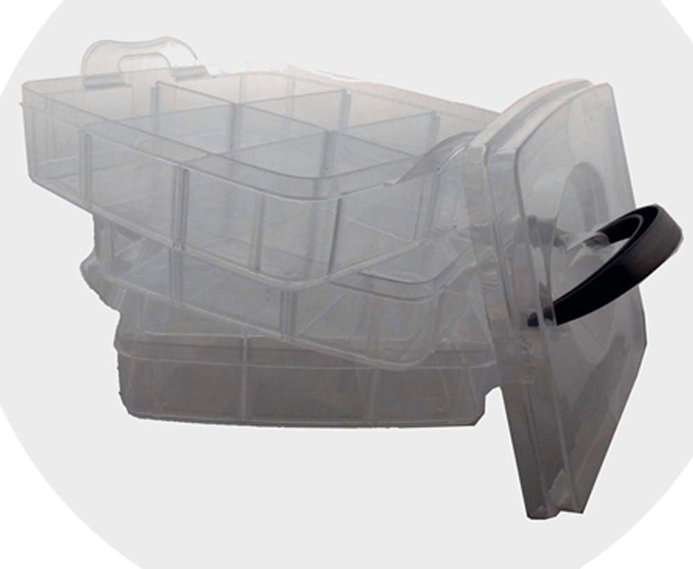 BIN BUDDY 3-Layer Stackable Clear Plastic Boxes | Removable Dividers | 5.75" (14.6 cm) x 5.75" (14.6 cm) x 5" (12.7 cm) | Ideal for Craft & Garage Organizing