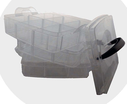 BIN BUDDY 3-Layer Stackable Clear Plastic Boxes | Removable Dividers | 5.75" (14.6 cm) x 5.75" (14.6 cm) x 5" (12.7 cm) | Ideal for Craft & Garage Organizing