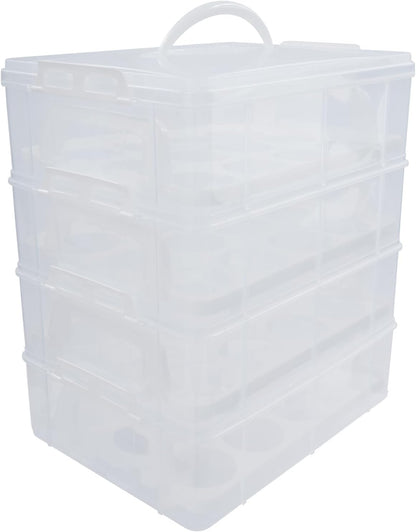 4 Tier 48 Plastic Cupcake Carrier, Detachable Cupcake Carrier Storage Container with Handle, Lid and Clear View Shell Stacking Cupcake Holder for Cake Fruits Salads Cookies Biscuits