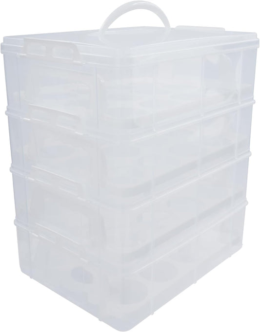 4 Tier 48 Plastic Cupcake Carrier, Detachable Cupcake Carrier Storage Container with Handle, Lid and Clear View Shell Stacking Cupcake Holder for Cake Fruits Salads Cookies Biscuits