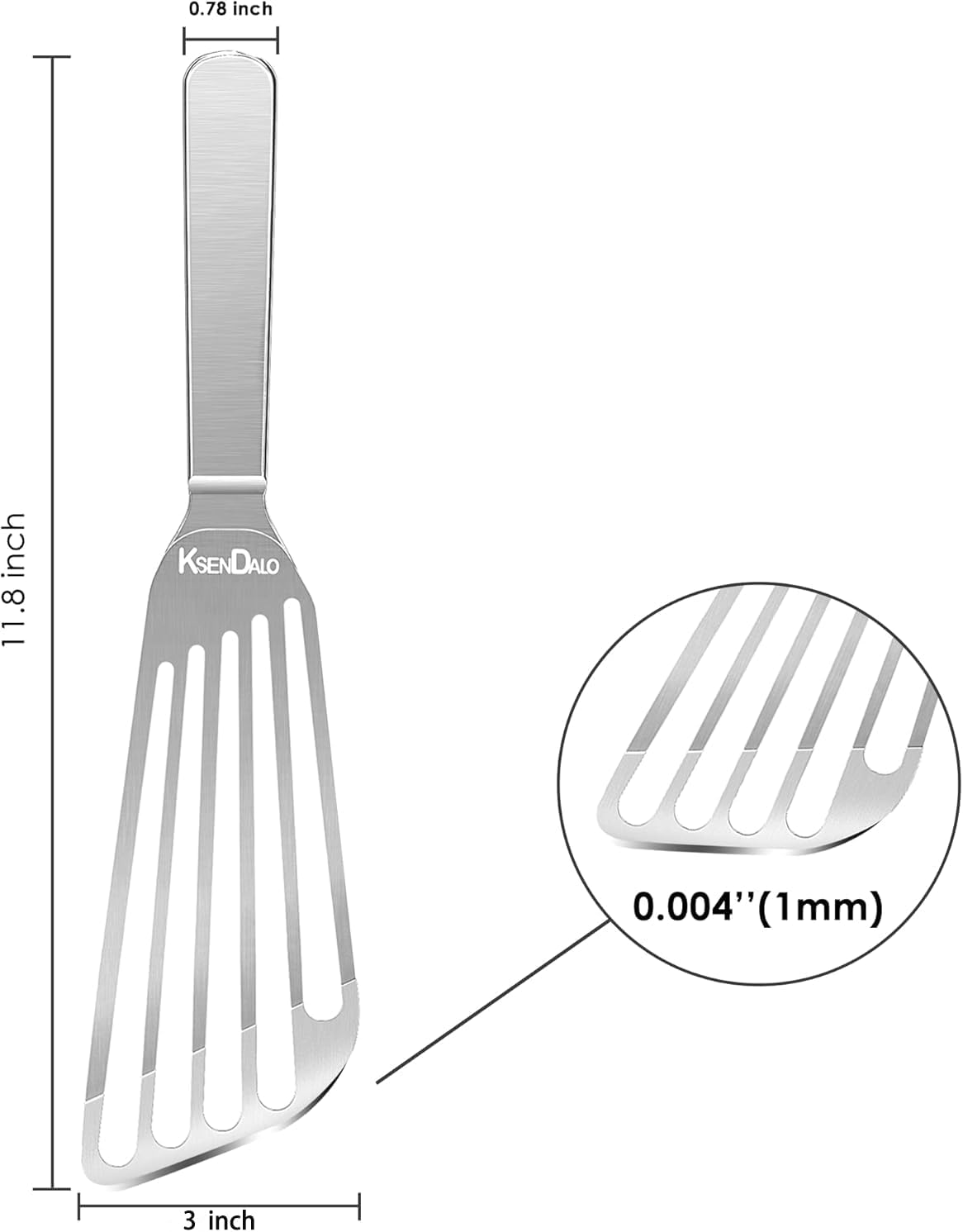 KSENDALO 1 Thin Flexible & Sturdy Fish Spatula Stainless Steel for Kitchen Cooking Use Fish Spatula Egg Flipper BBQ Flipper Stainless Steel Blade Thin Flexible, Welded Middle, Dishwasher Safe -Silver