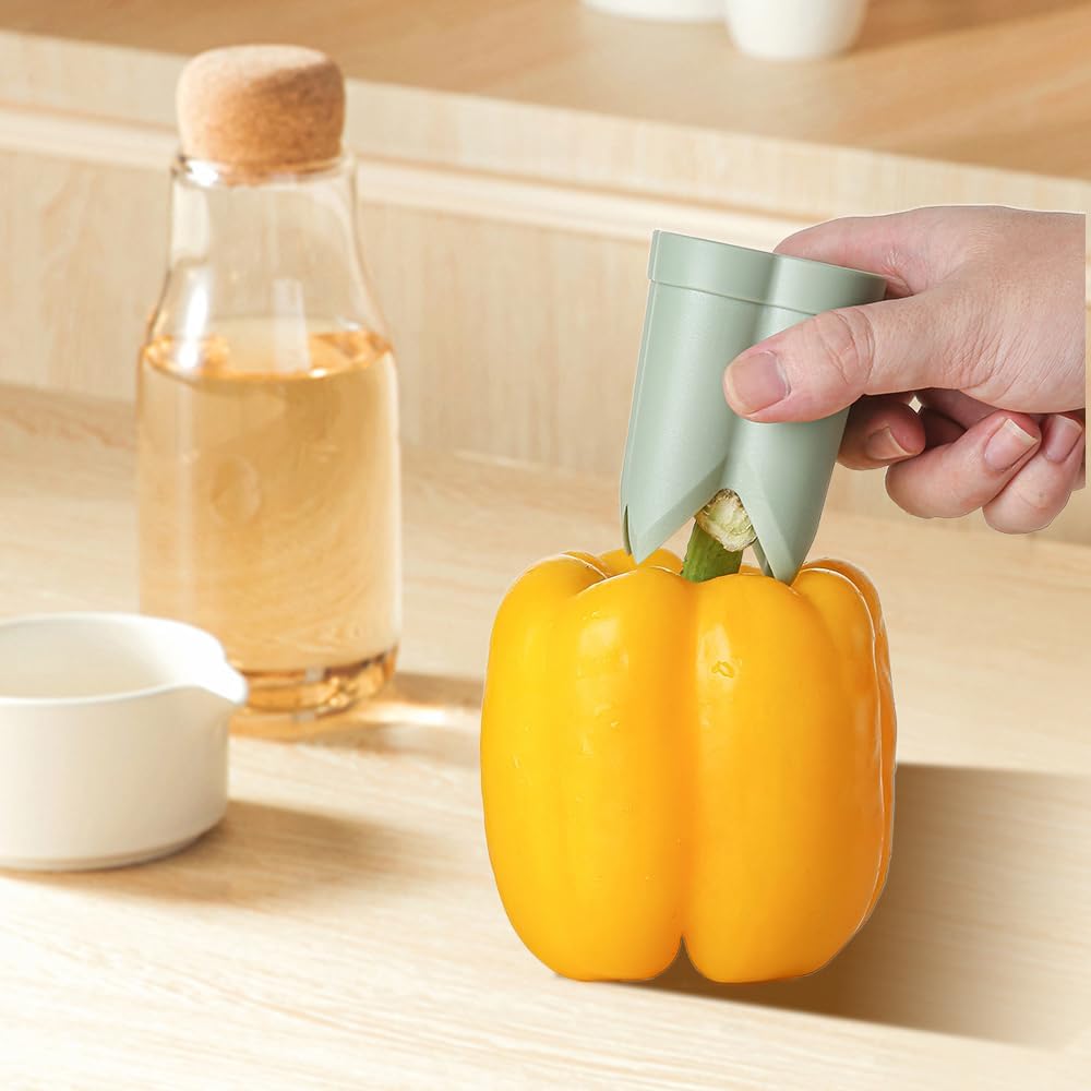 Pepper Seed Corer Remover, 2025 Upgrade 2 in 1 Bell Pepper Cutter Seed Remover Tool, Quick Cut and Deseed Bell Fruit Pepper Corer for Vegetables Kitchen Gadget (1, Green)