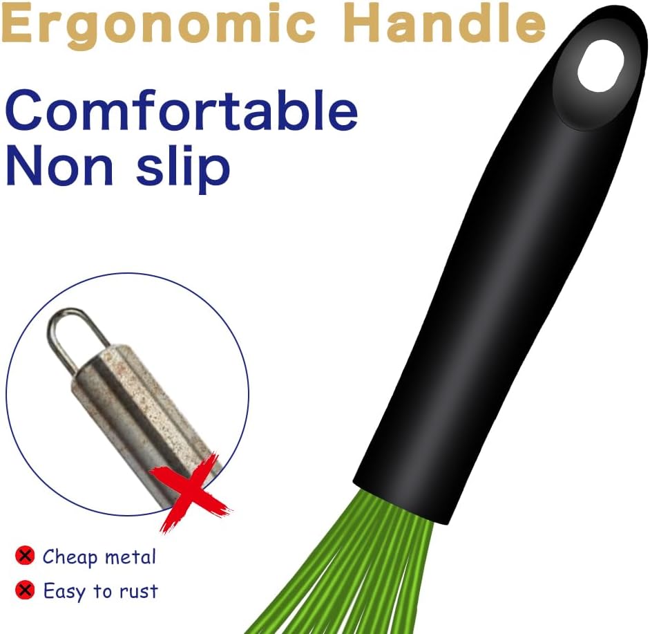 OYV Dishwasher Safe Silicone Whisk, Sealed Waterproof Design Set of 3, Professional Kitchen Whisks for Cooking Non-Scratch, Silicone & Stainless Steel Whisk, Heat Resistant Balloon Egg Beater, Black