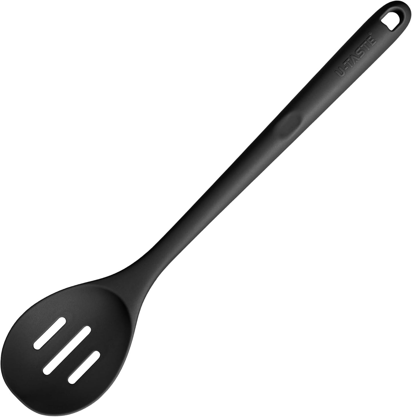 600ºF Heat Resistant Silicone Spoons: U-Taste 13.3in Solid & Slotted Kitchen Cooking Tool, Nonstick Long Rubber Utensil, Sturdy for Mixing, Serving, Stirring, Frying, Basting (Aqua Sky, 2PCS)