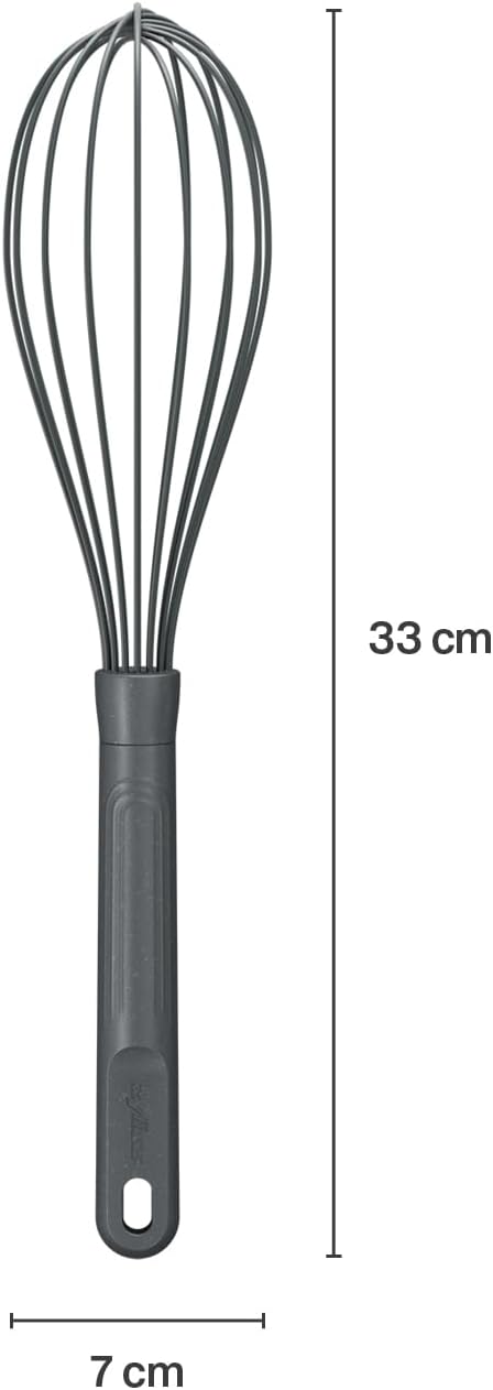 Zyliss Flat Whisk, Sustainable Wheatstraw/Nylon, Cooking Whisk forr Cooking and Serving with Heat Resistant Silicone Head, Beluga Grey, 11.9" x 2.8", Dishwasher Safe, 5 Year Guarantee