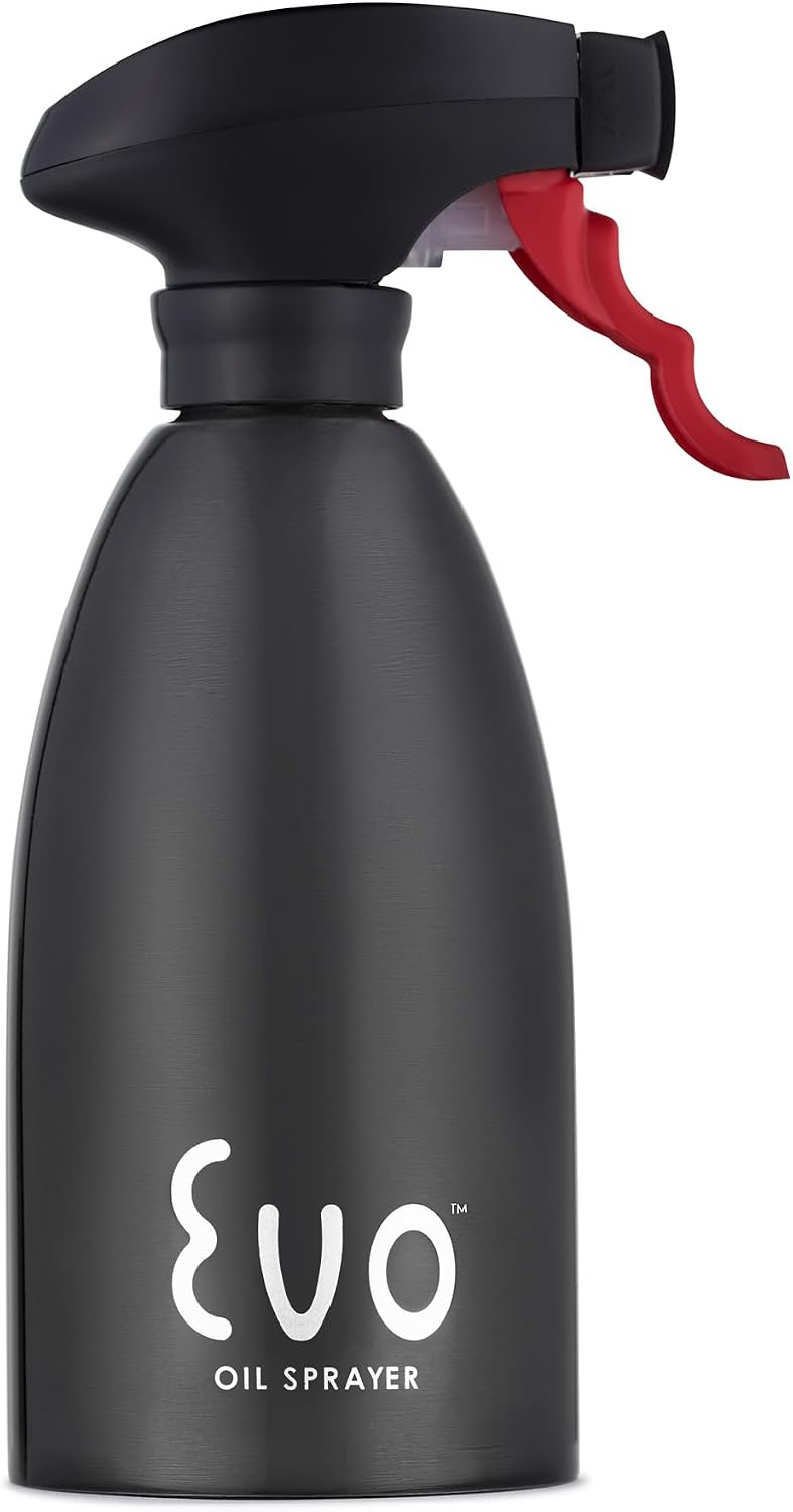 Evo Oil Sprayer 18/8 Stainless Steel, Non-Aerosol for Olive, Cooking Oils, and Vinegars, Silver, 16-Ounce Capacity