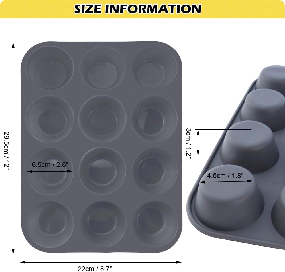 2 Pack 12 Cups Silicone Muffin Pan Nonstick Cupcake Regular Size Food Grade Mold Baking Molder for Muffins and Cupcakes