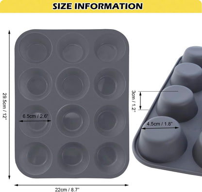 2 Pack 12 Cups Silicone Muffin Pan Nonstick Cupcake Regular Size Food Grade Mold Baking Molder for Muffins and Cupcakes