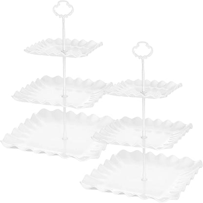 2 Pack of Plastic Square Dessert Cupcake Stand, 3 Tier Cup Cake Holder Tower for Tea Party/Birthday/Wedding, Plastic Tiered Serving Tray (Pink)