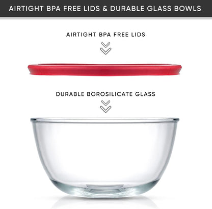 JoyJolt Kitchen Mixing Bowls - 8pc Glass with Lids Set – Neat Nesting Large Bowl Batter Cooking Storage and Big Salad BPA-Free Black
