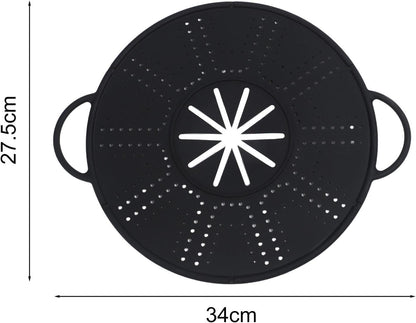 Silicone Spill Stopper Lid with Steam Vent and Double Handles, Heat Resistant Pot Cover for Cooking and Steaming, Dishwasher Safe Kitchen Gadget, 13.4 x 10.8 Inch, Black(white)