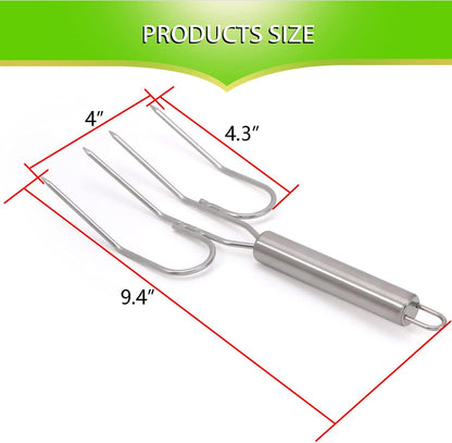 2-Pack Stainless Steel Turkey Lifter Multi-end Turkey Fork Pork Steak Grill Fork BBQ Hot Dog Roasting Sticks Camping Needle Skewers Thanksgiving